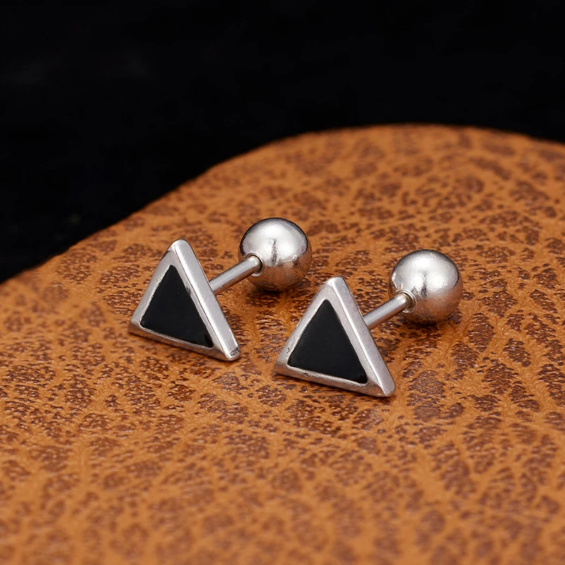 925银耳饰 极简三角形几何耳钉男女情侣款迷你冷淡风高级感耳骨钉
