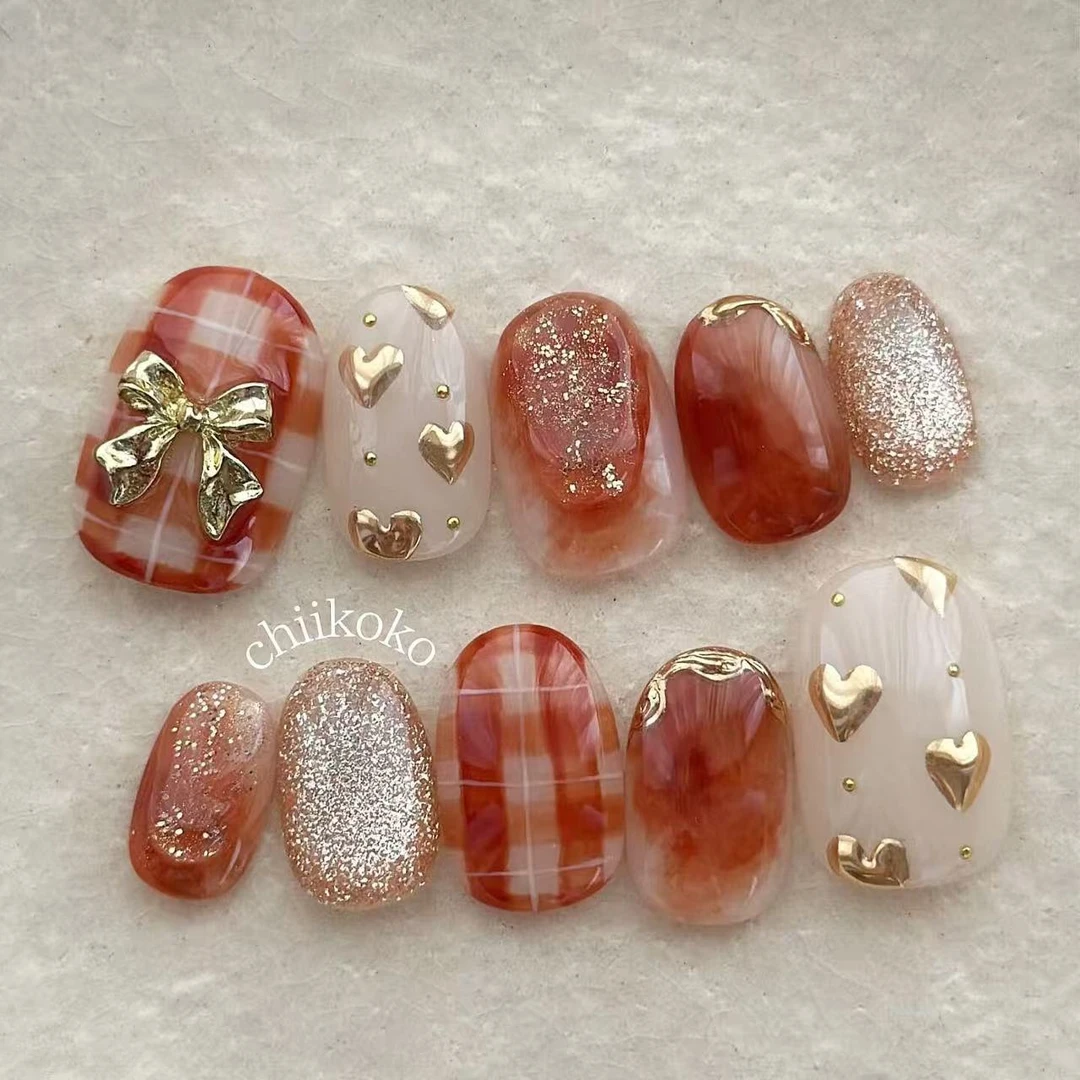 焦糖娇娇纯手工穿戴甲新款高级显白可爱波点蝴蝶结美甲指甲贴片