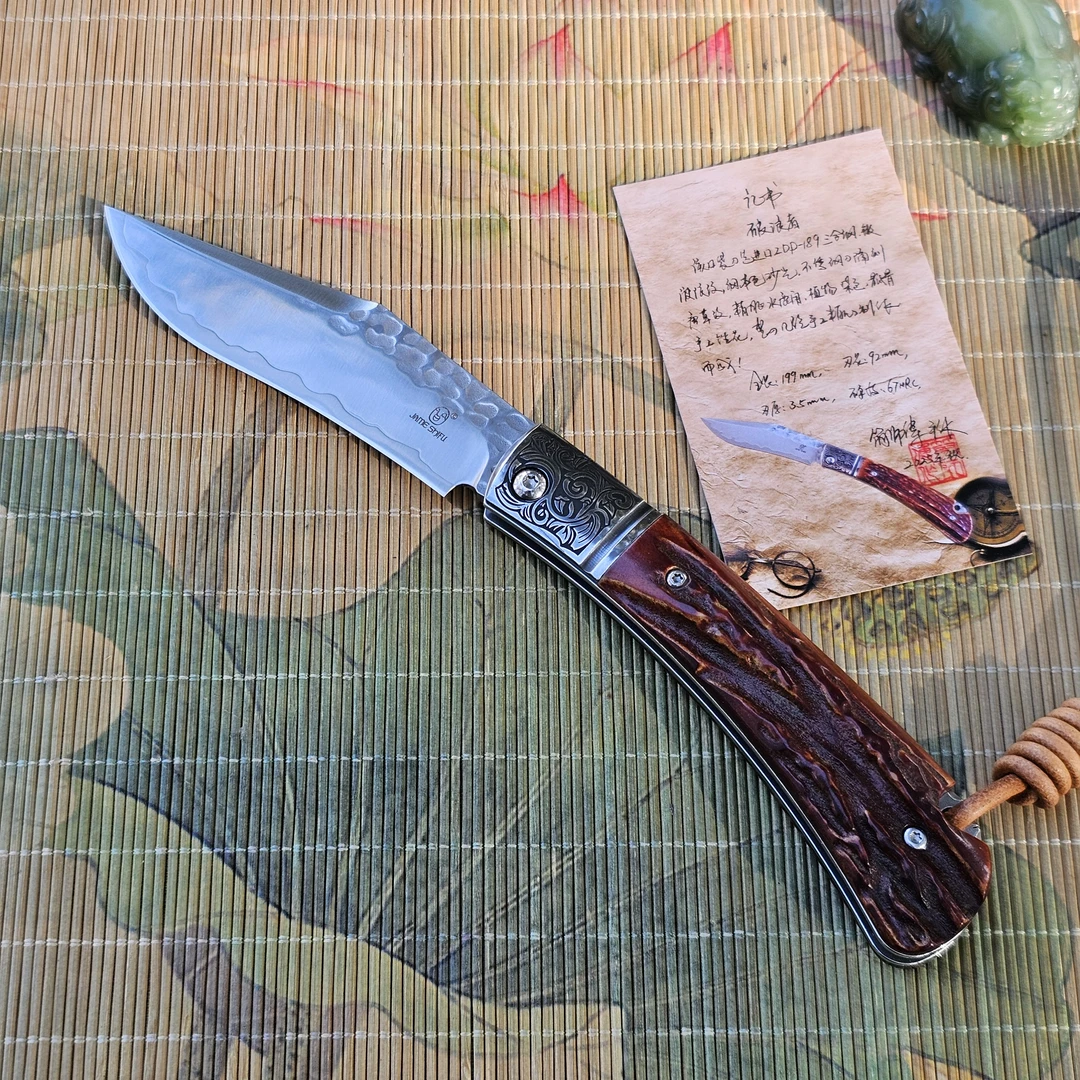 破浪者ZDP189粉末三合钢67硬度鹿角柄口袋刀水果刀简师傅手作