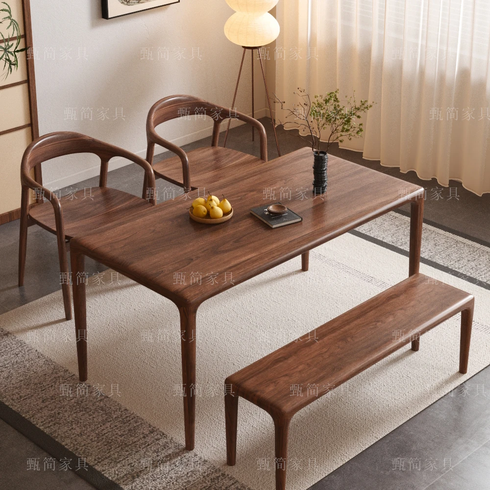 北美黑胡桃木舒克家用长方形实木餐桌榫卯原木大板桌饭桌榫卯结构