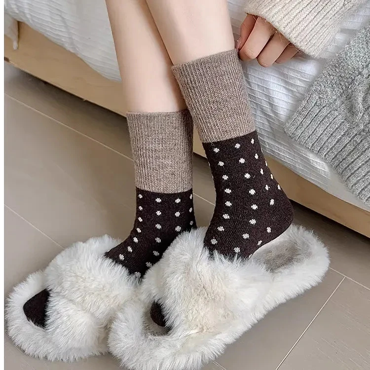 复古羊毛袜子女秋冬季加厚保暖中筒袜ins潮日系百搭居家拼色长袜
