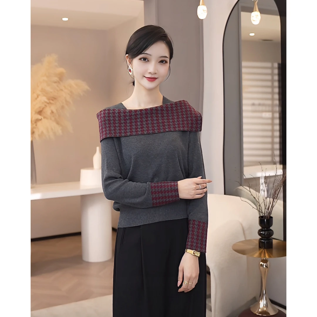 唐熹现货2026秋冬新款【LT24-Q815】含绵羊毛小众设计灰色针织毛