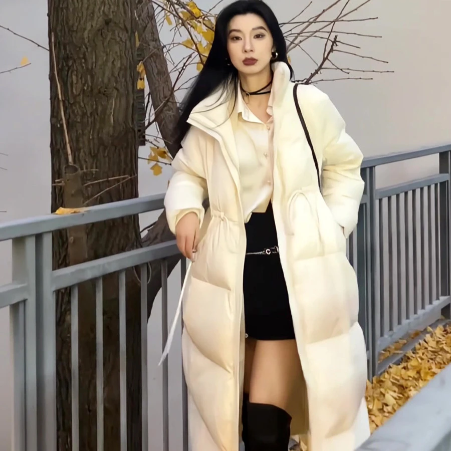 韩版2025新款大被子羽绒服女长款白鸭绒收腰过膝加厚显瘦百搭外套