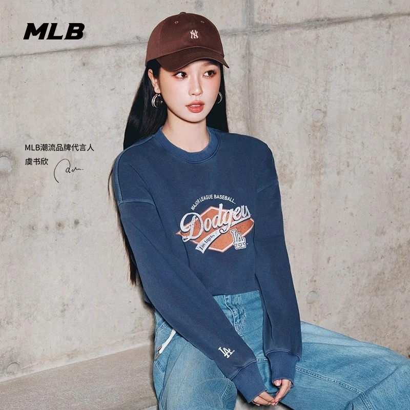 MLB官方复古运动男女情侣学院风复古logo圆领卫衣25新款3AMTV0751