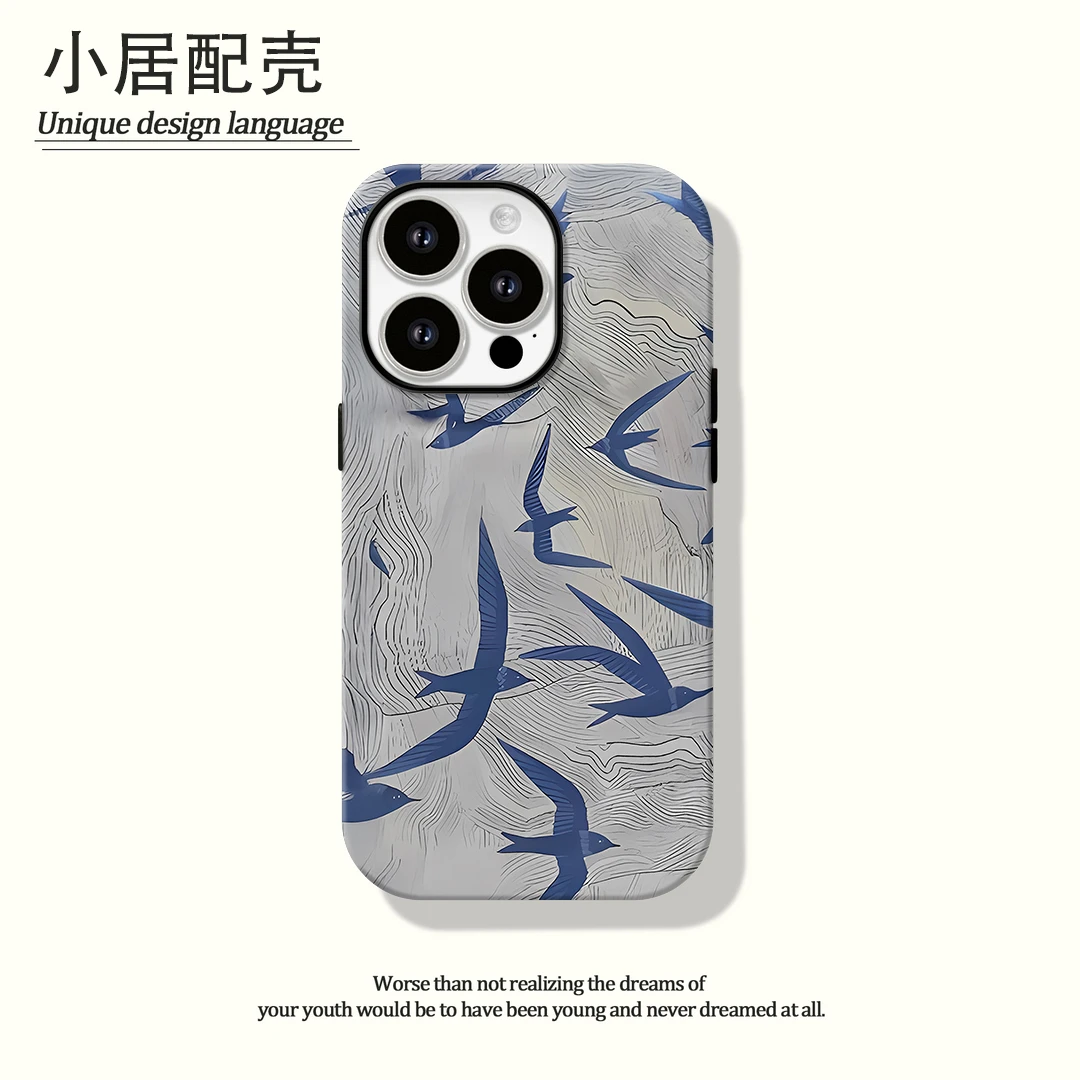 油画千鸟菲林二合一适用苹果16pro手机壳华为vivo小米oppo15/14