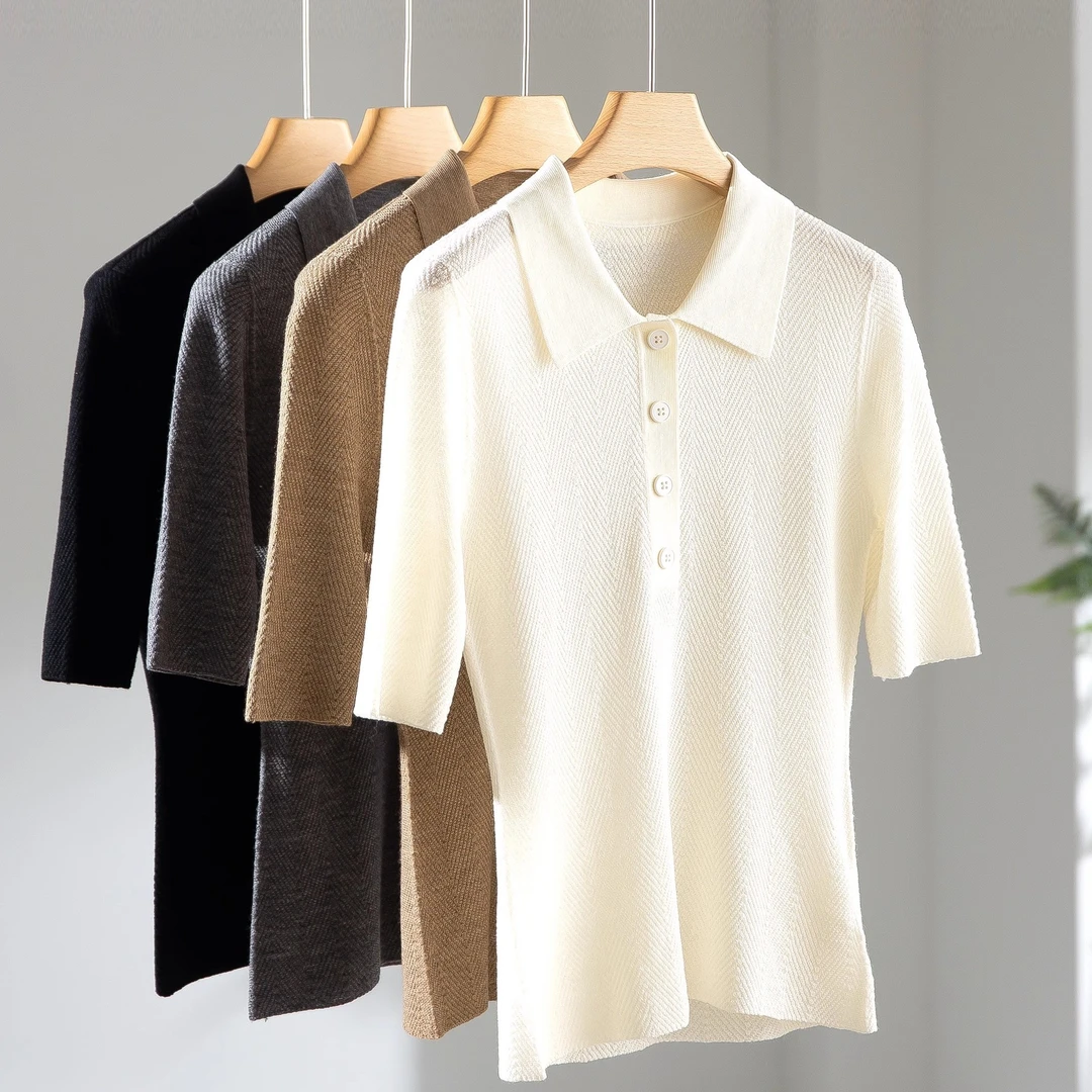 OSIFEEL T领德国『扬子纱』鱼骨纹中袖120S-2/48NM精纺100%羊毛