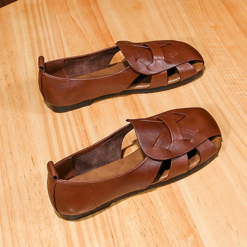 【牛皮复古凉鞋】真皮夏季镂空软底女凉鞋镂空休闲跳舞包头妈妈鞋