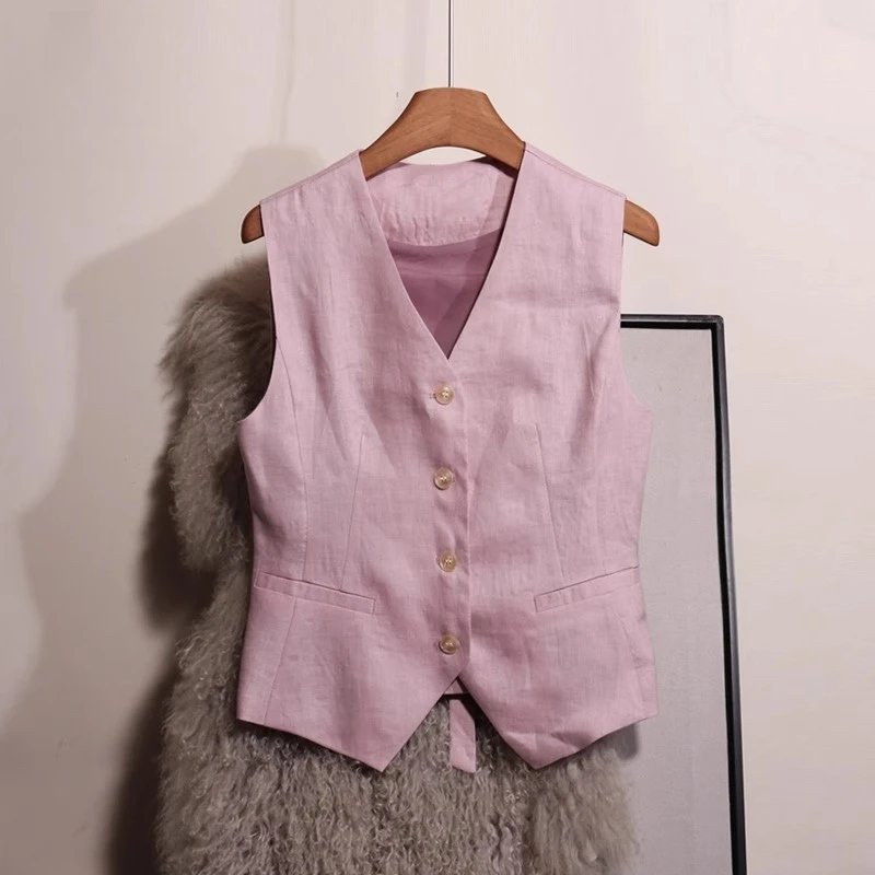 老钱风马甲女短款修身马夹夏季无袖百搭上衣小个子高级感赫本风薄