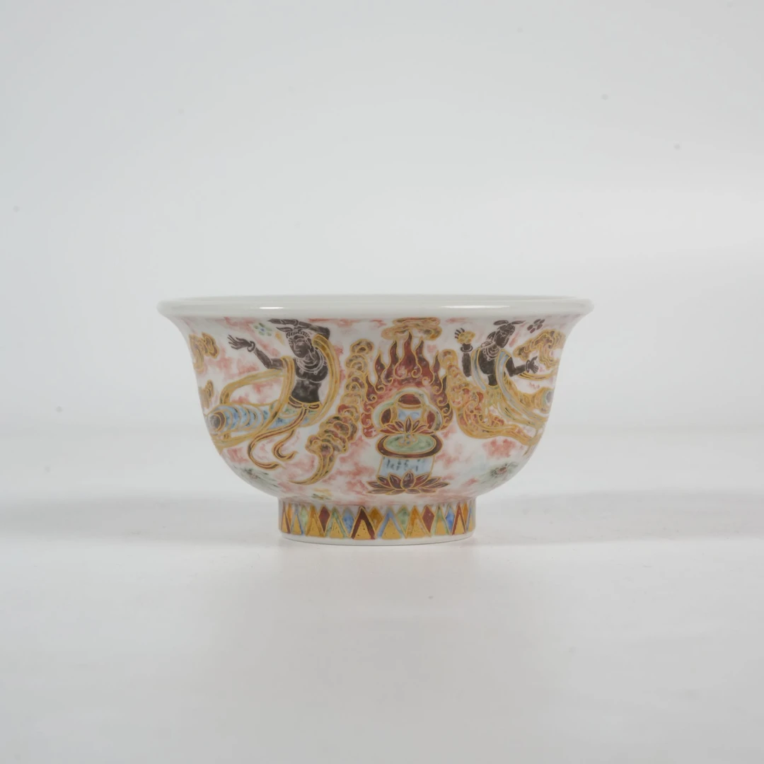 【墨舍名窑】一拓天成彩拓四飞天压手杯 yttc445