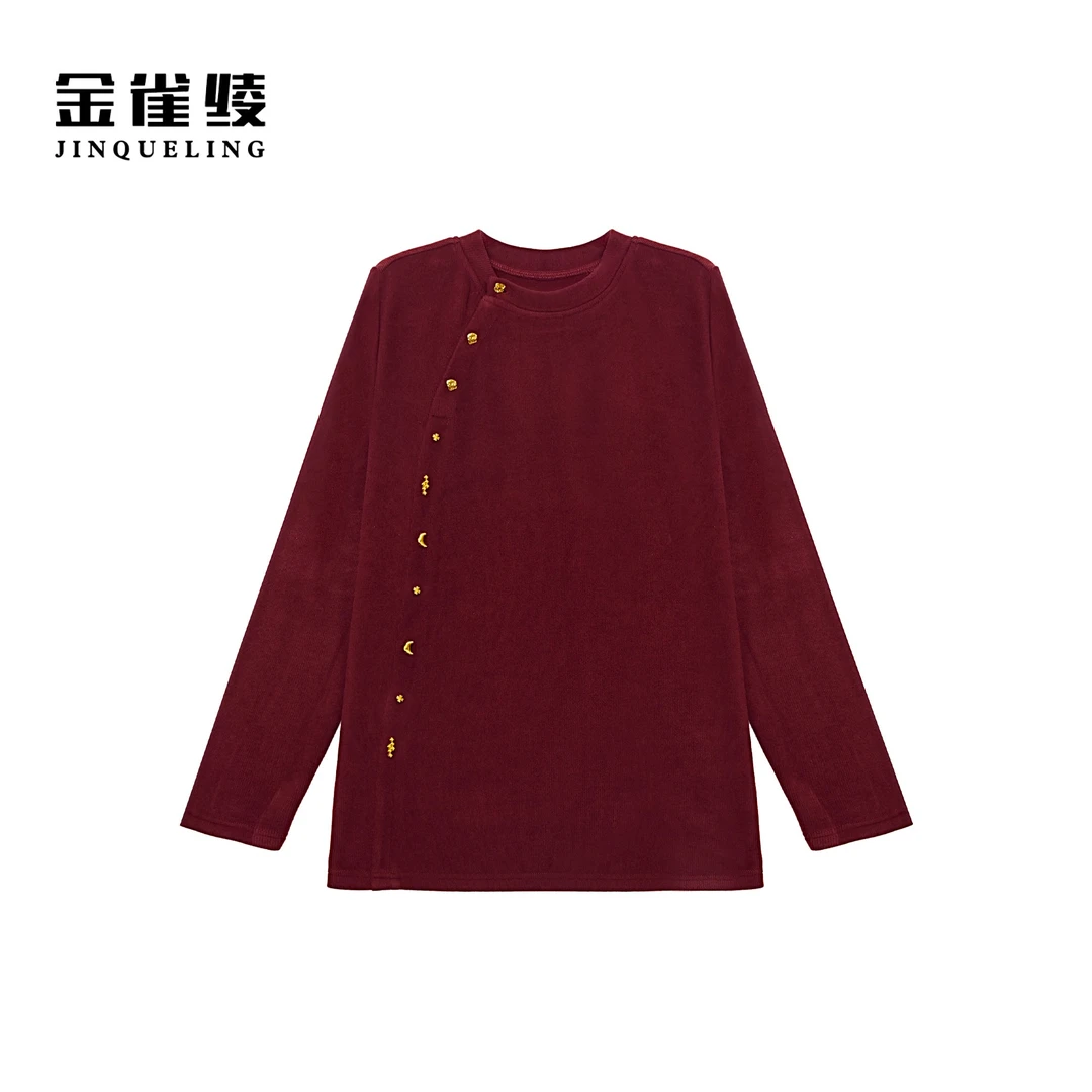 金雀绫【伯爵红茶】设计师款立体装饰加绒加宽加大T恤SZA3SY706