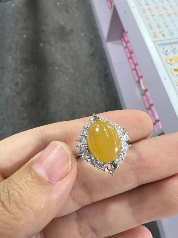 国标s925银镶翡翠戒指