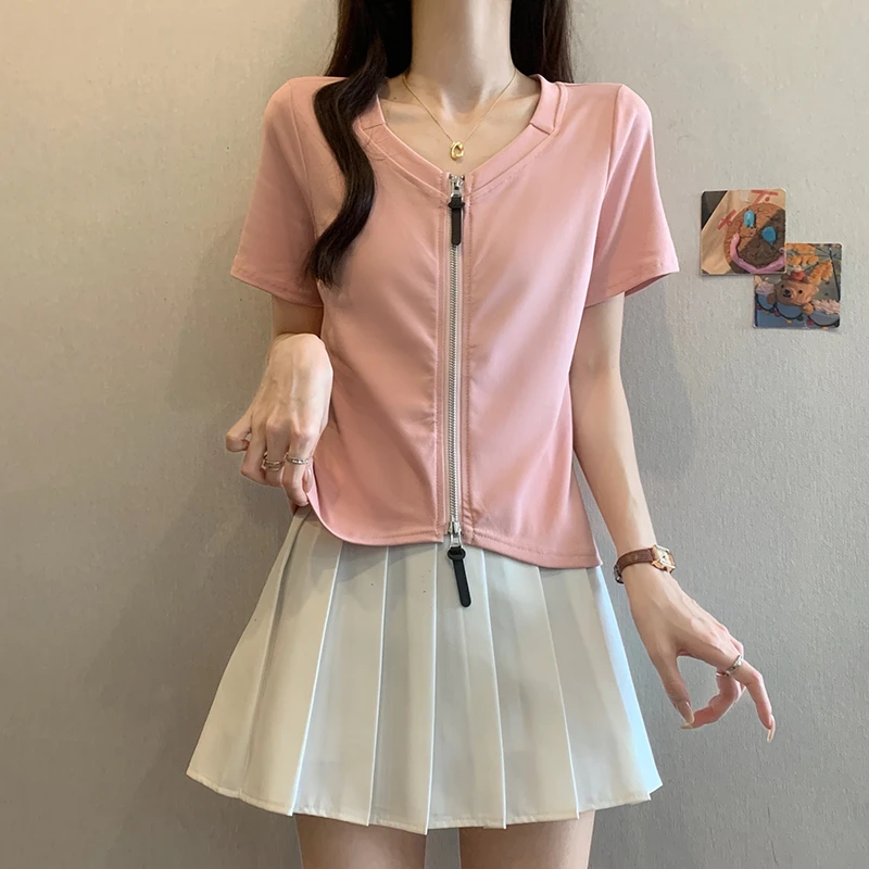 辣妹设计感方领正肩短袖T恤女夏季新款韩系洋气显瘦气质短款上衣