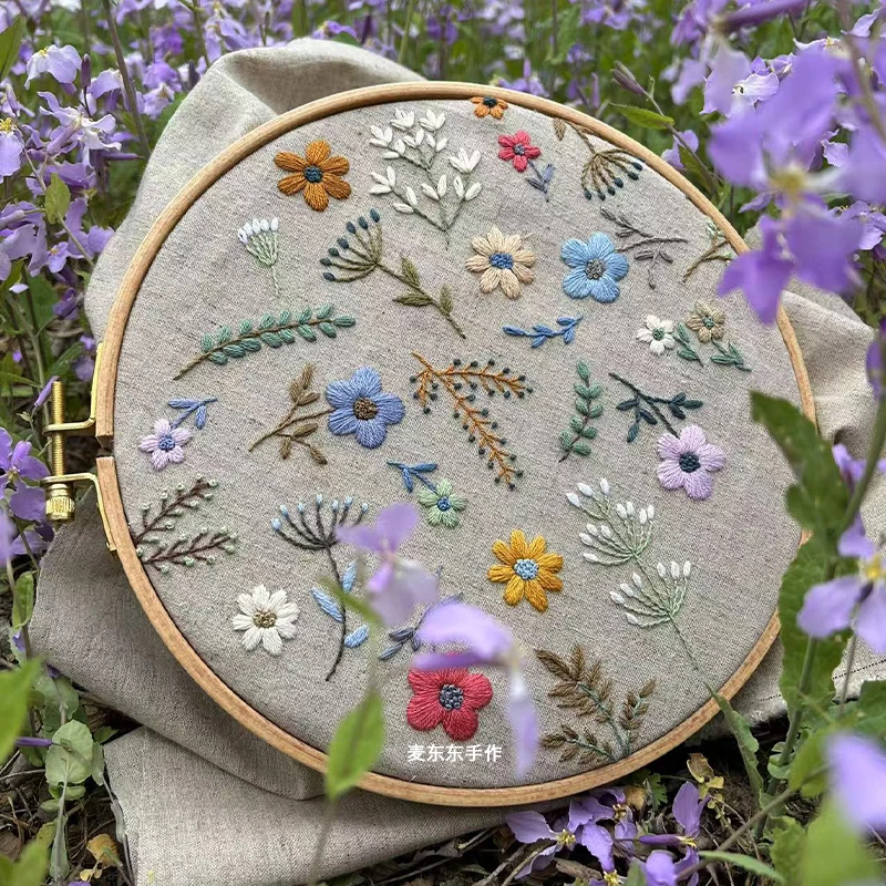 五瓣花刺绣材料包麦东东手作欧绣装饰画抱枕包包刺绣