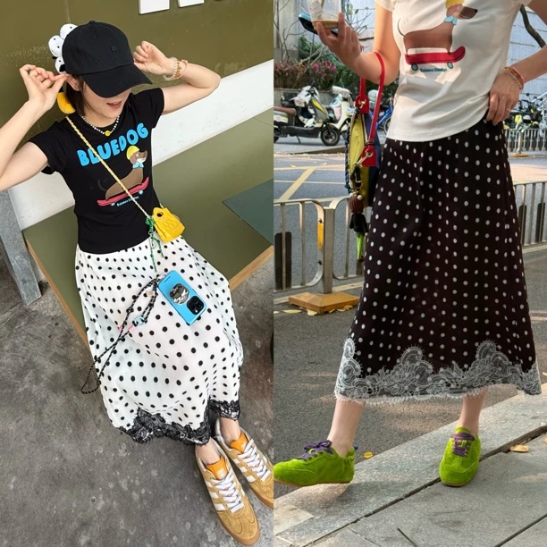 MUMUBYER •“法式派对”蕾丝边褶褶波点半身裙