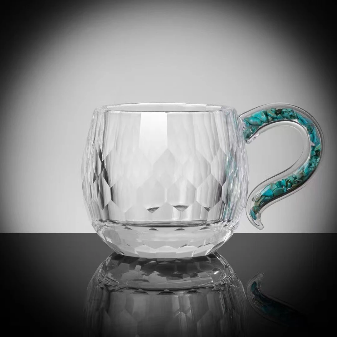 精泓堂“臻品轻奢”绿松石家用茶杯绿茶杯直把杯泡茶杯高档茶具透明