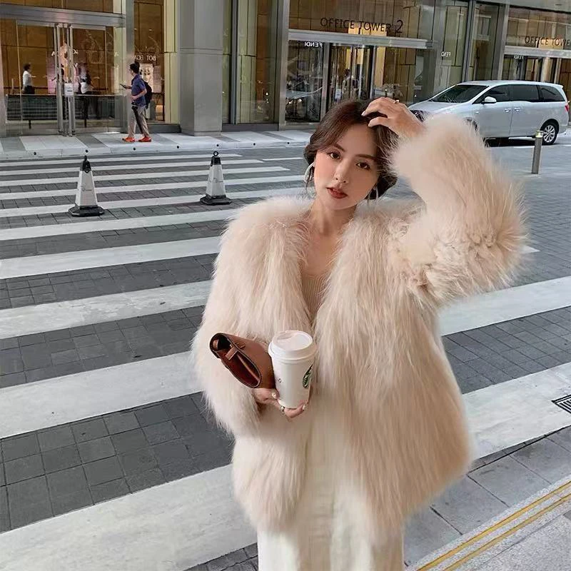 D-HGDF进口美洲白貉子毛双面编制前长后短皮草外套女冬