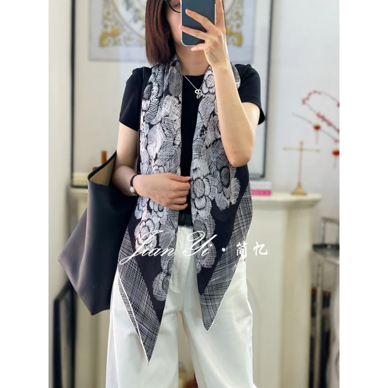 新加密西丽纱【迷雾山茶】推荐大牌JI简！真丝丝巾女大方巾105cm
