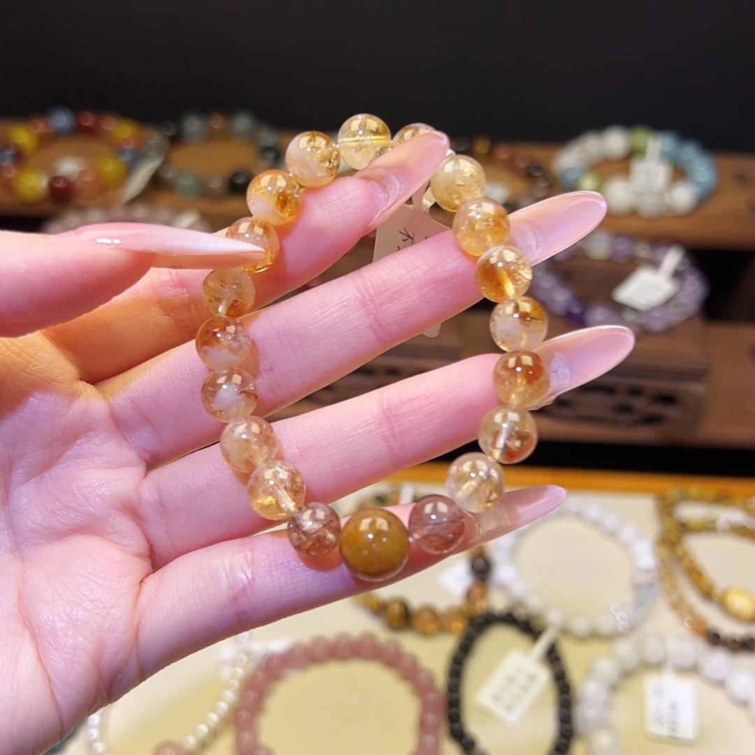 手串水晶银S925镀金镶嵌黄1185