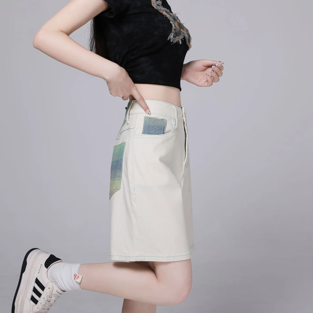 夏季新款A字高腰显瘦ins牛仔短裤女时尚五分短裤直筒女士短裤