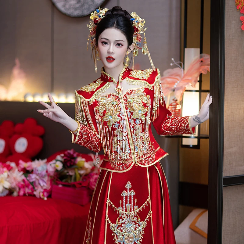 秀禾服新娘2025新款新娘婚服接亲结婚中式红色出阁服敬酒服秀禾女
