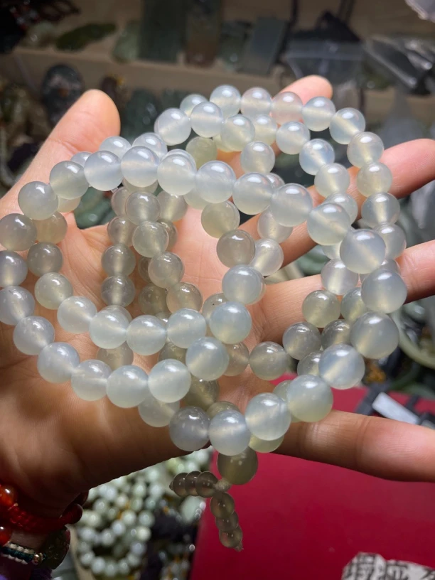 天然玉石烟紫色108粒卡10大珠子稀少就这一点高货福利