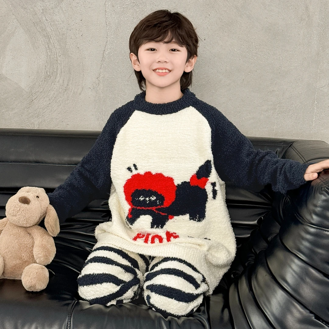 儿童装男童睡衣秋冬款加绒冬季加厚男孩家居服珊瑚绒法兰绒中大童