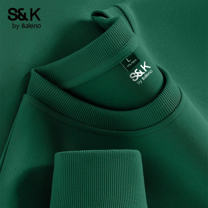 班尼路卫衣男女同款墨绿色圆领打底衫2025秋季新款长袖情侣衣服X