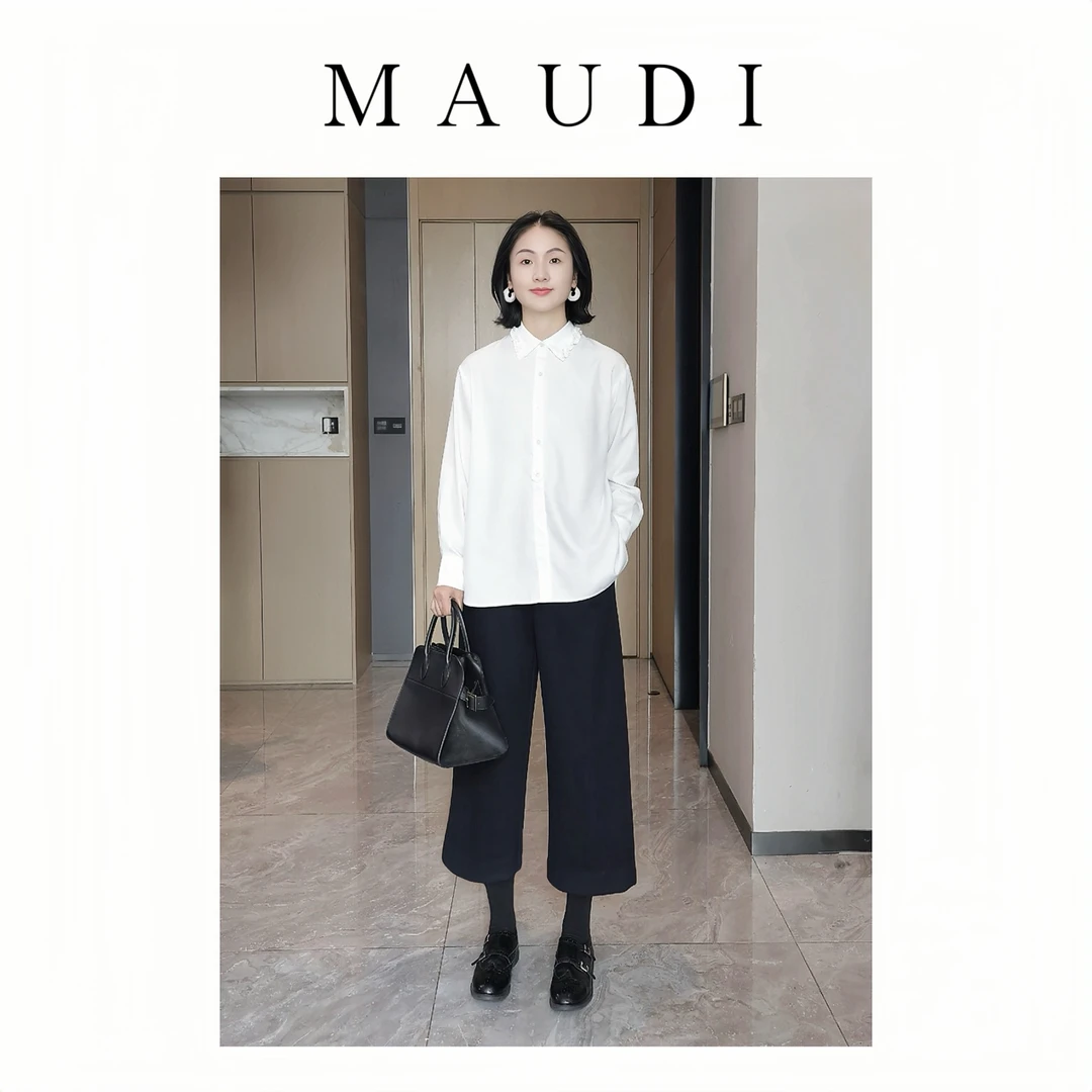 MAUDI观想空间秋冬高腰显瘦休闲百搭微阔八分裤小个子厚款8276