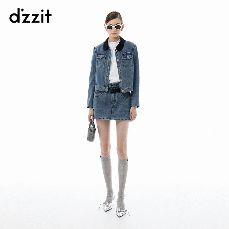 【专属】dzzit地素短裤春秋都市摩登棉质A字高腰牛仔裙裤女附腰带