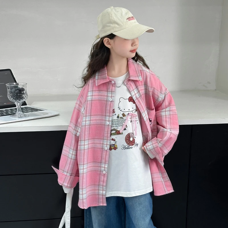 女童衬衫2025秋季新款上衣女孩洋气时髦衣服儿童格子衬衣韩版春秋