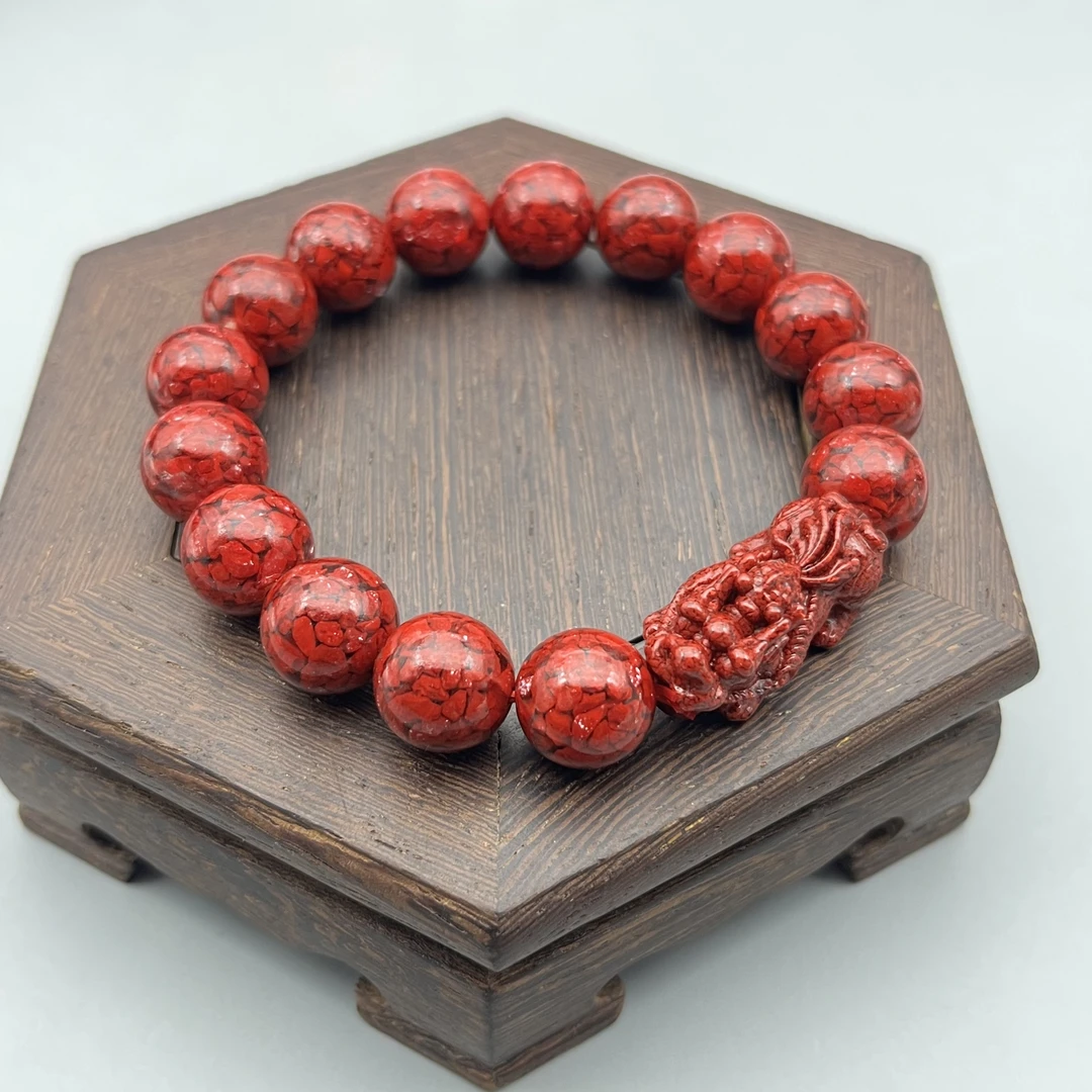 含辰砂工艺品JT377-晶体砂雕刻单貔貅单圈手串12+mm