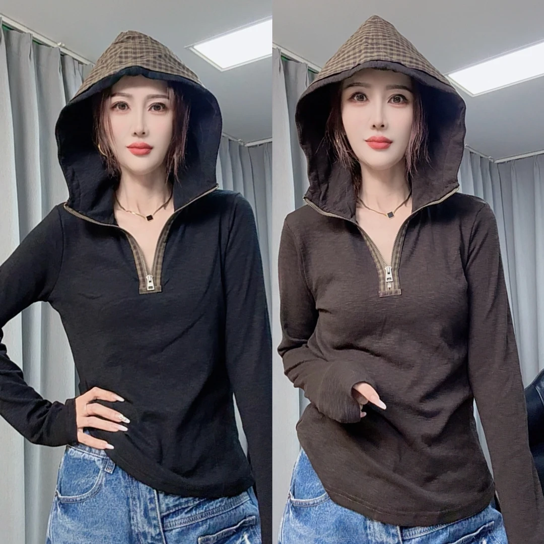 格子帽衫连帽卫衣26119