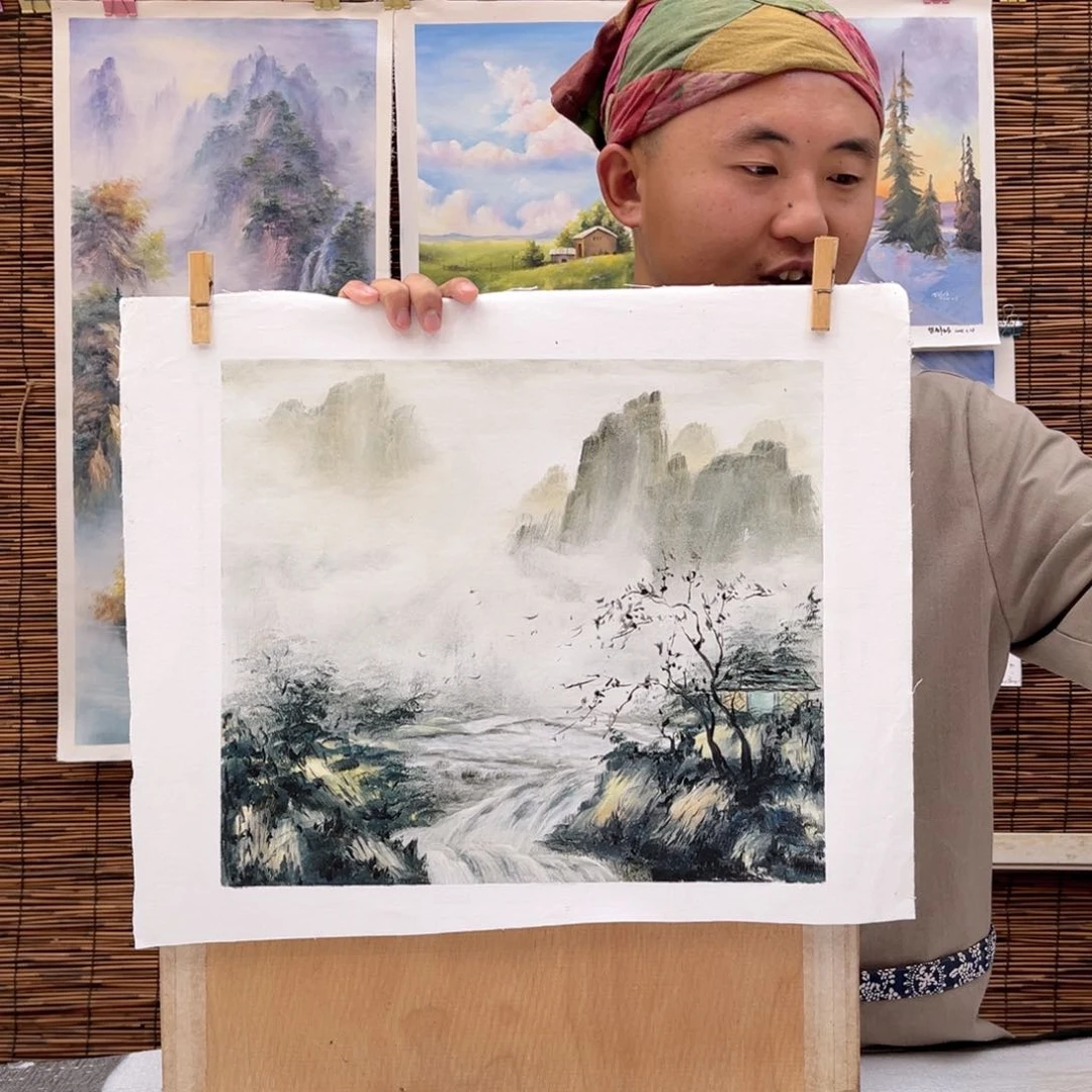 油画行路人小院绘画作品竞拍