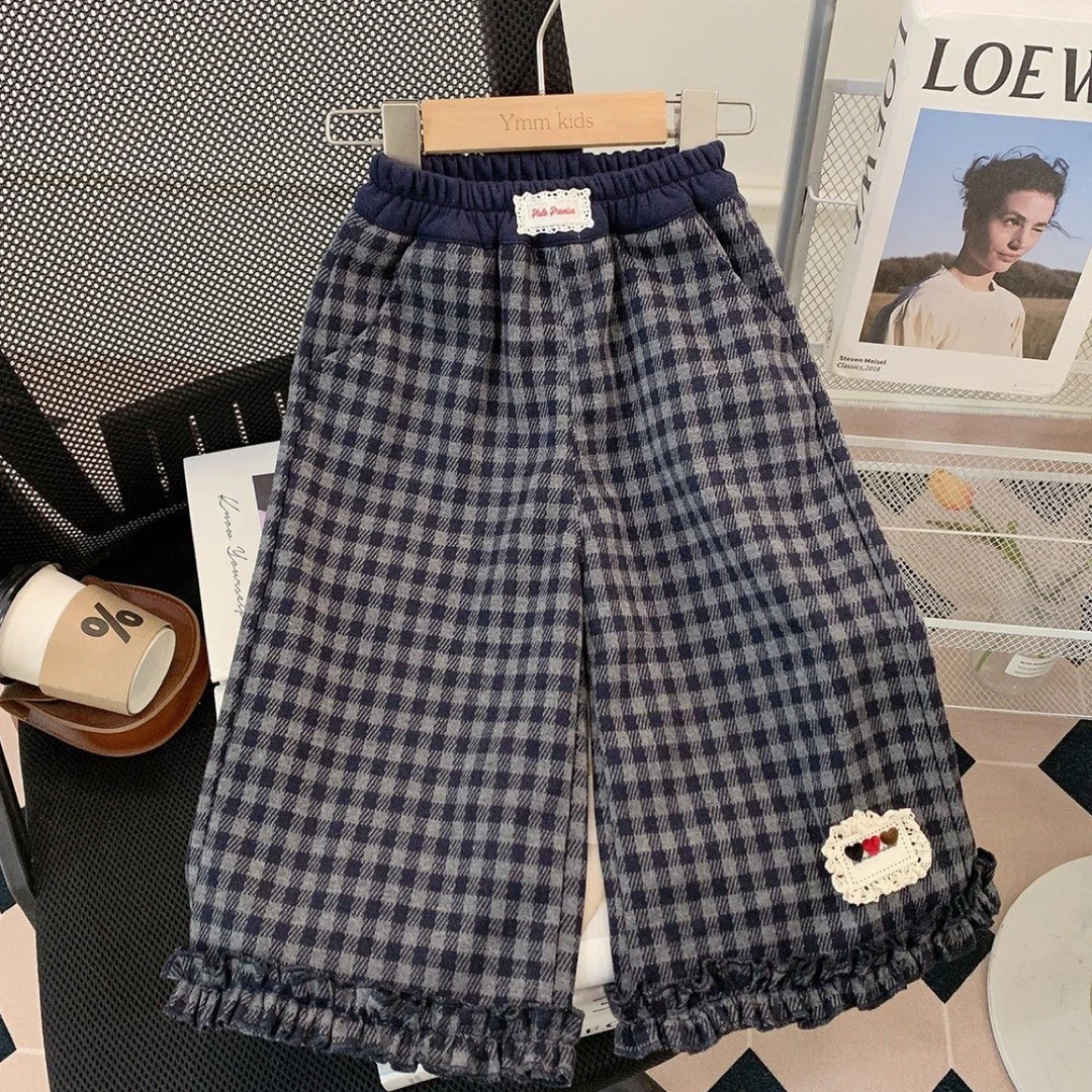 女童裤子秋装新款洋气宝宝休闲裤童装直筒裤儿童格子阔腿裤春秋款