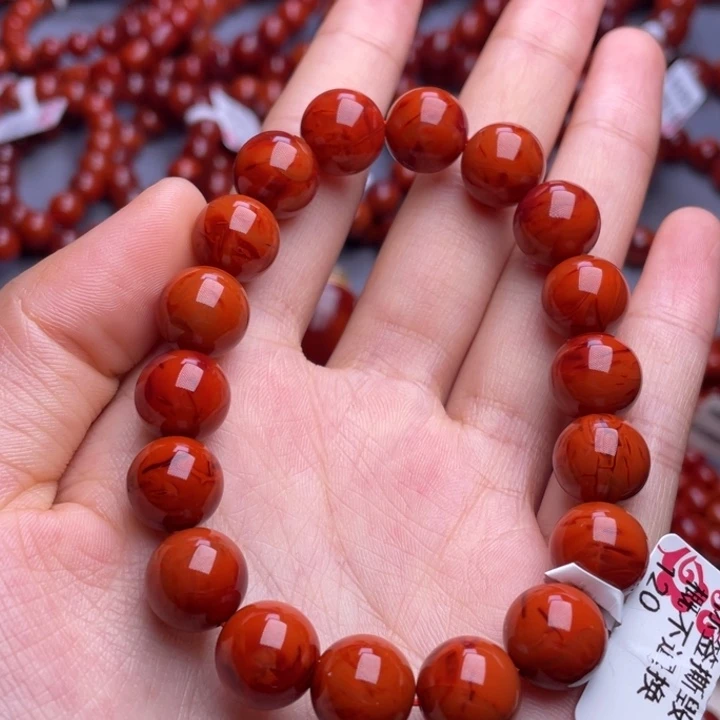 南红玛瑙未镶嵌其他11mm收藏级瓦西柿子红虎皮火焰满肉手串