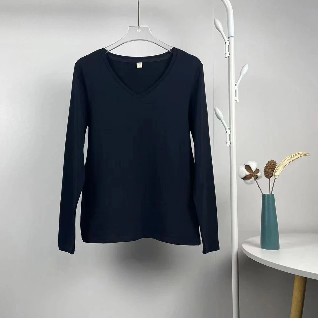 圆领法式长袖原宿风螺纹抗皱T恤加厚时尚女士【C区】3201/C29-1