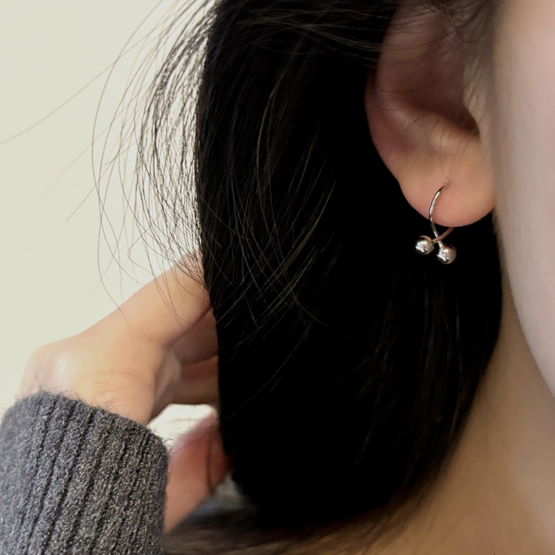 925银耳饰 交叉小球】睡觉免摘螺丝耳钉小众设计短款耳环耳饰女