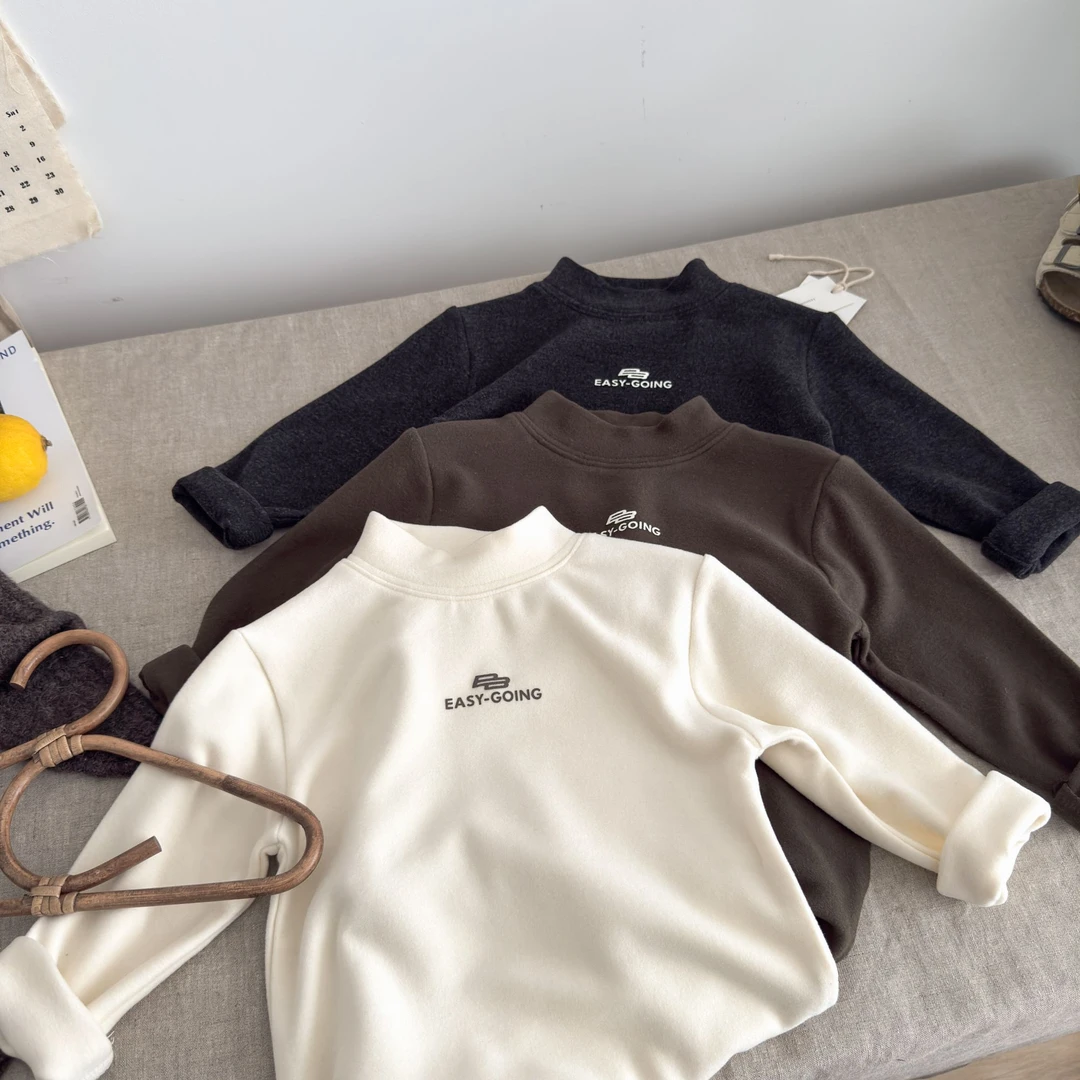 儿童加厚半高领打底衫长袖T恤2025新款秋冬上衣潮