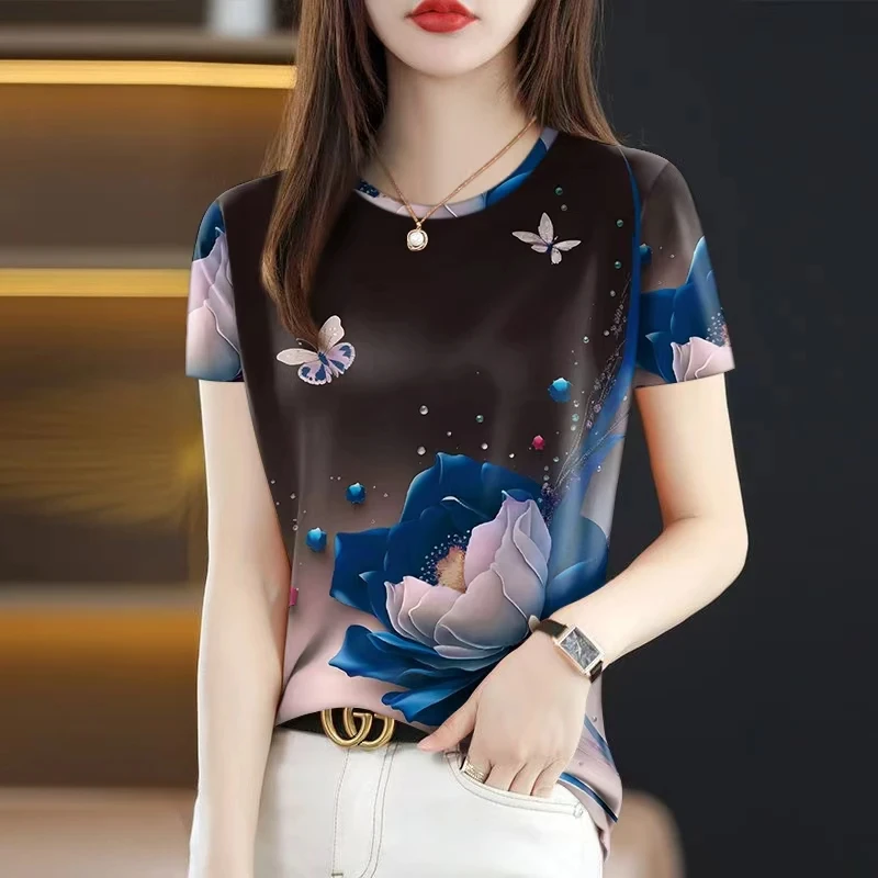 2025春季新款专柜剪标女短袖新款百搭印花遮肚T恤女上衣