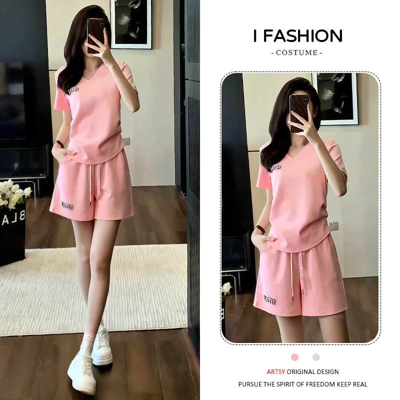 高含棉时尚运动套装女2025夏季新款上衣短裤小个子穿搭一整套潮