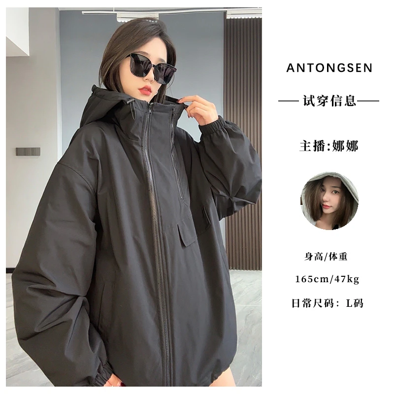 【安童森定制】情侣装棉服时尚韩版宽松设计感双拉链夹棉外套8156