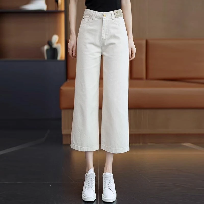 啄木鸟八分直筒裤女夏季新款高腰显瘦遮肉休闲小个子阔腿裤