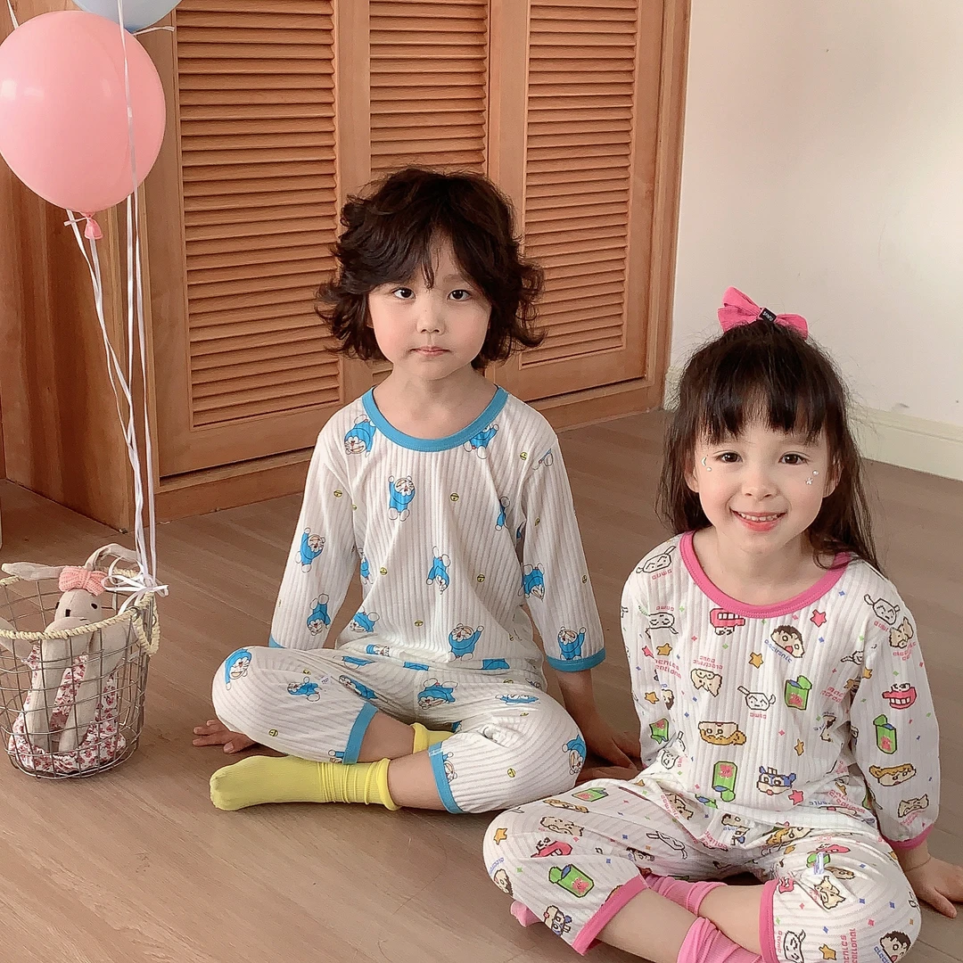 【早春福利】儿童无骨七分袖空调服套装夏季睡衣套装宝宝棉家居服