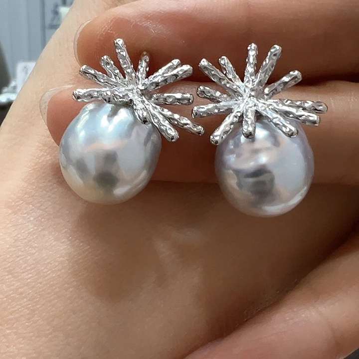银S925镶嵌海水珍珠耳饰