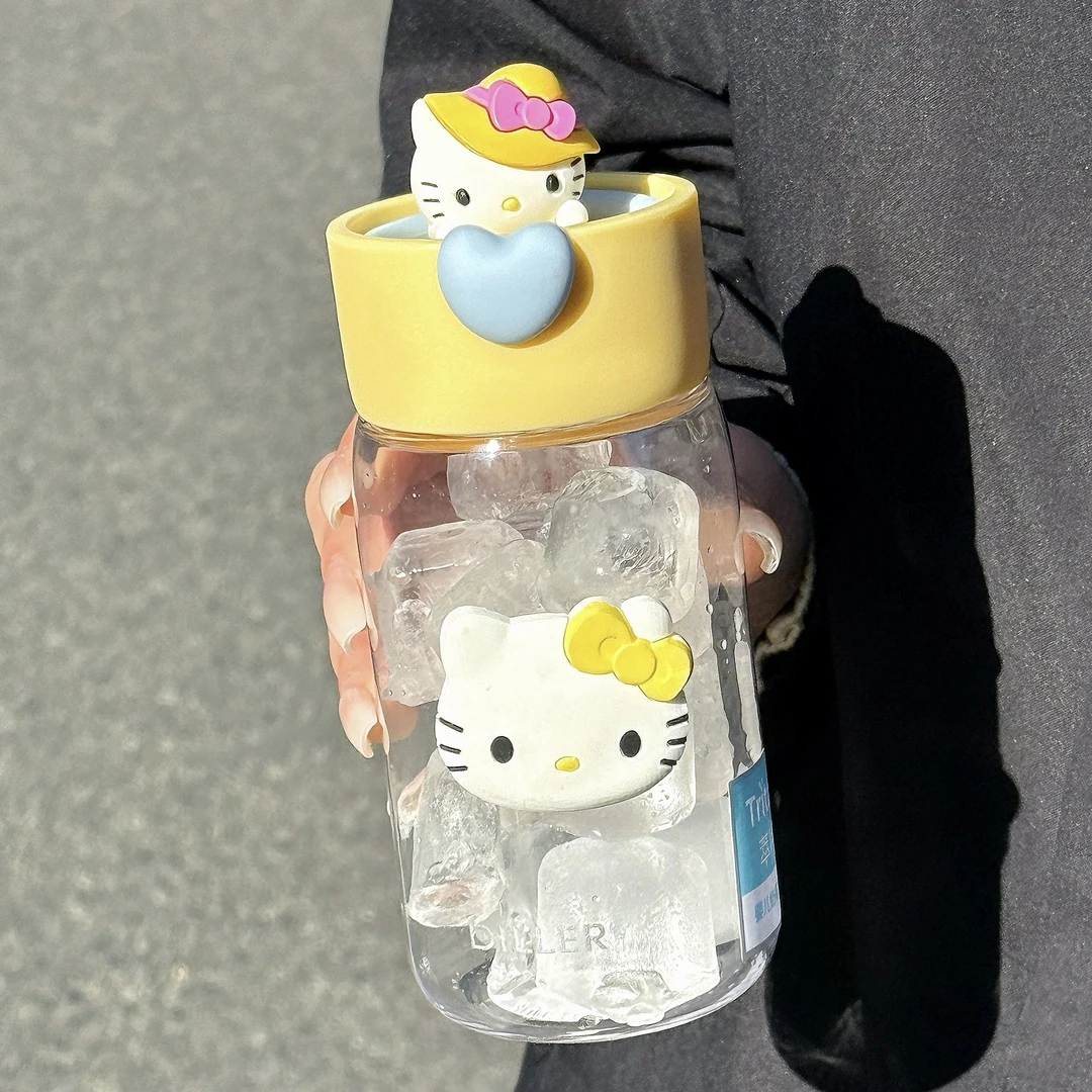 HelloKitty女生夏季塑料水杯高颜值奶fufu学生透明喝水杯子ins