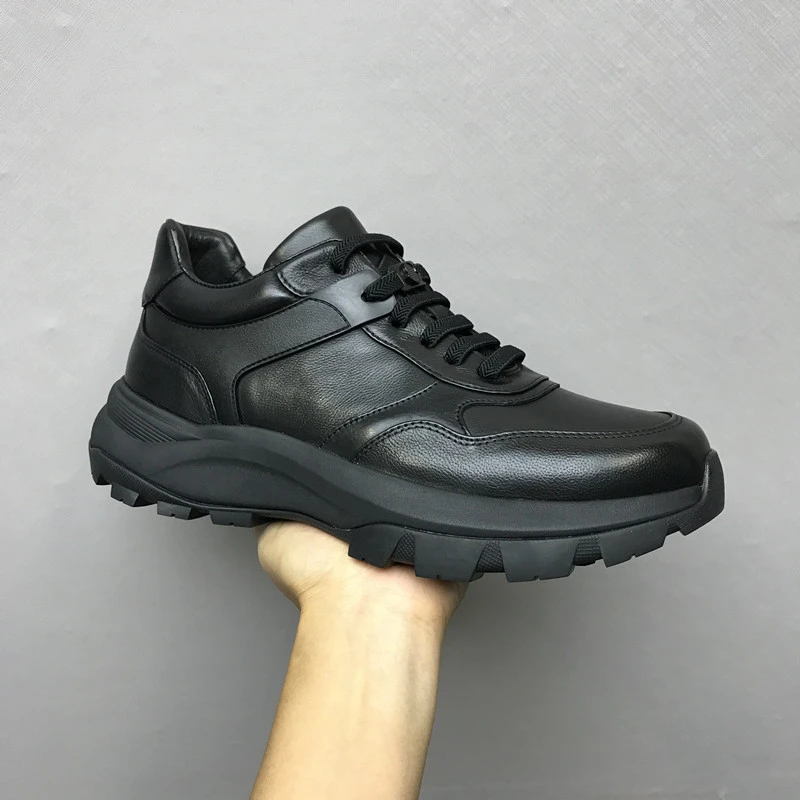 新款真皮男鞋2025秋季高端透气时尚休闲皮鞋厚底轻奢百搭运动鞋潮