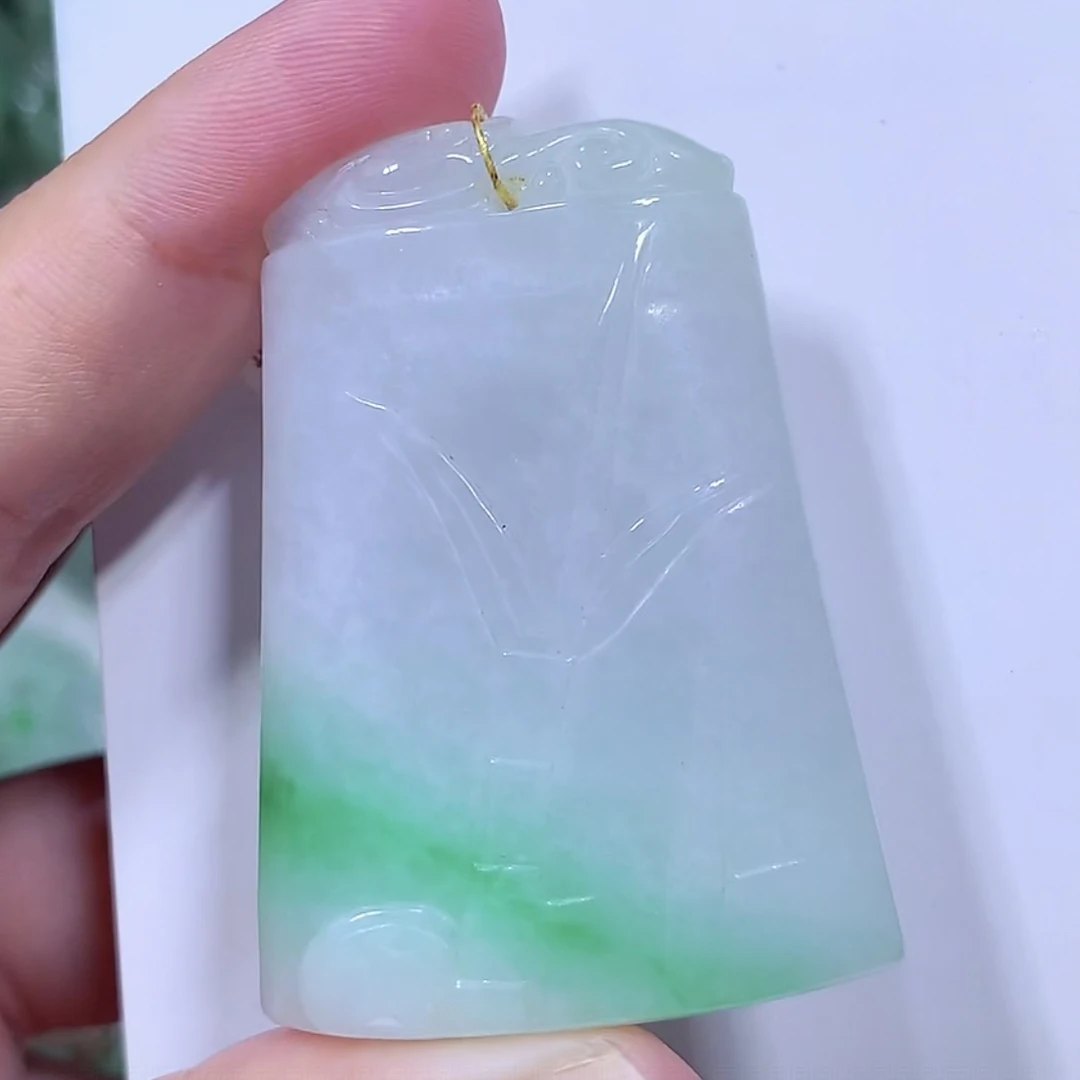 缅甸天然A货翡翠飘绿竹节竹报平安竹节吊坠