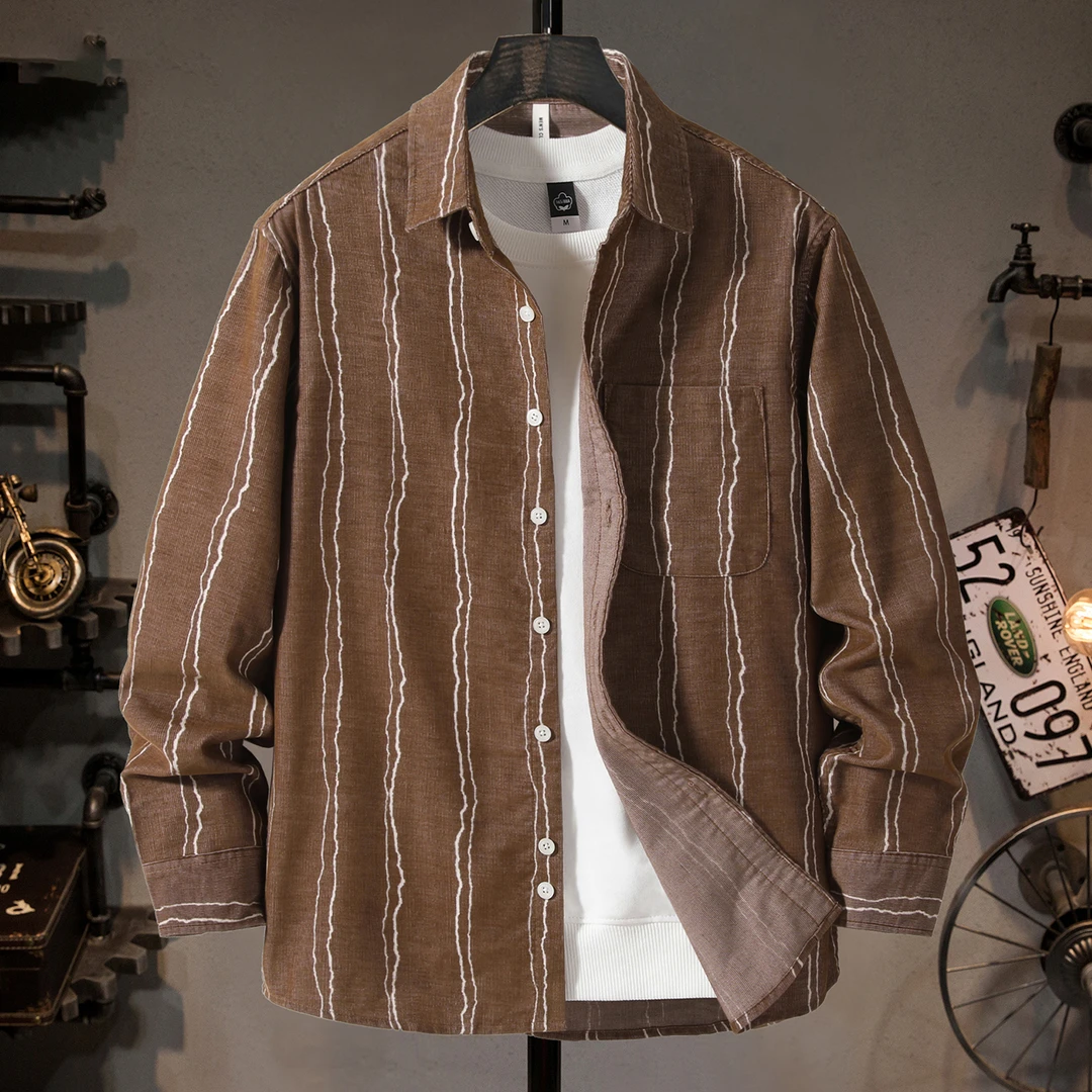 U&PURA美式工装条纹衬衫男士2025春新款宽松休闲细纹痞帅翻领薄款