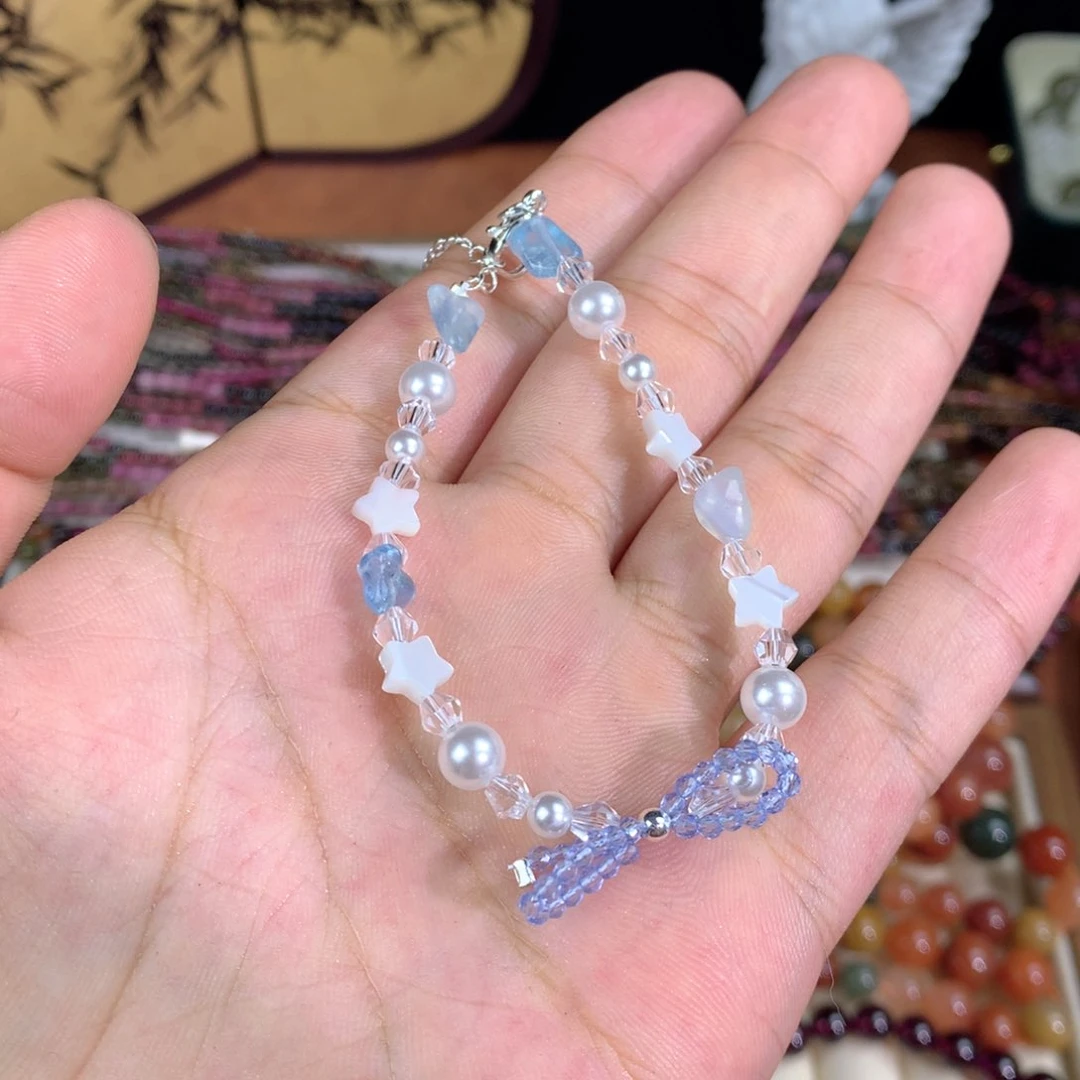 水晶手链14K金镶嵌蝴蝶结手链