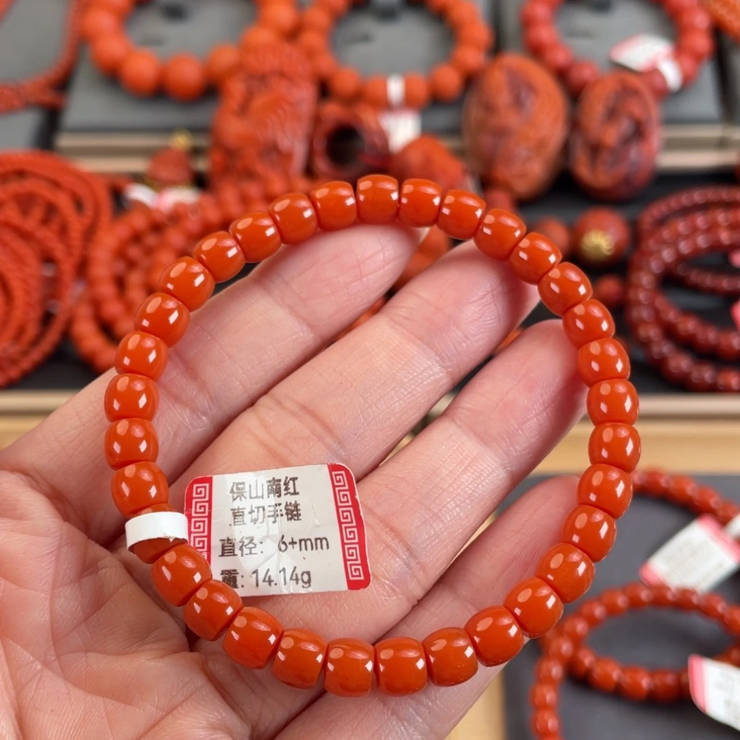 南红玛瑙未镶嵌保山南红直切6+mm手链